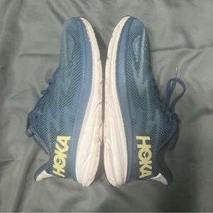 Hoka Blue and White Sneakers with Yellow Logo